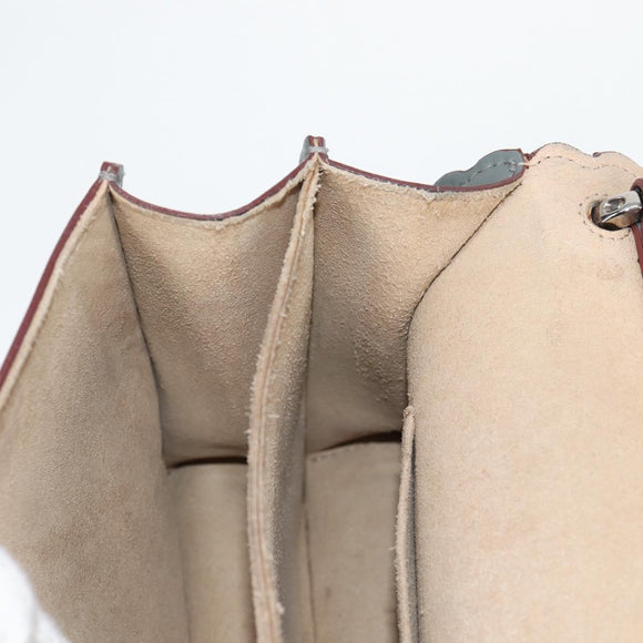 FENDI Chain Shoulder Bag Leather Gray Silver Auth 127855V