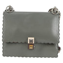 FENDI Chain Shoulder Bag Leather Gray Silver Auth 127855V-13