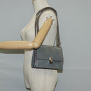 FENDI Chain Shoulder Bag Leather Gray Silver Auth 127855V-22