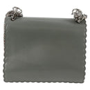 FENDI Chain Shoulder Bag Leather Gray Silver Auth 127855V-2