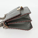 FENDI Chain Shoulder Bag Leather Gray Silver Auth 127855V-3