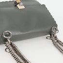 FENDI Chain Shoulder Bag Leather Gray Silver Auth 127855V-6