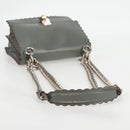 FENDI Chain Shoulder Bag Leather Gray Silver Auth 127855V-7