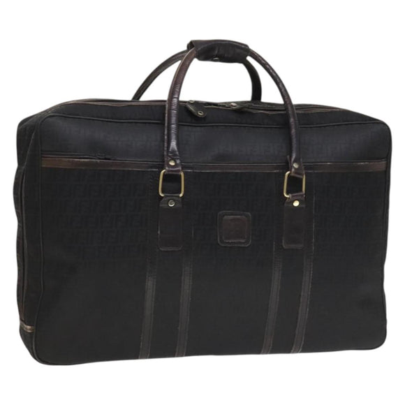 FENDI Zucchino Canvas Boston Bag Silver Black Auth 127858