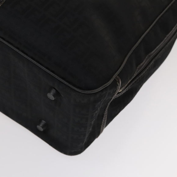 FENDI Zucchino Canvas Boston Bag Silver Black Auth 127858