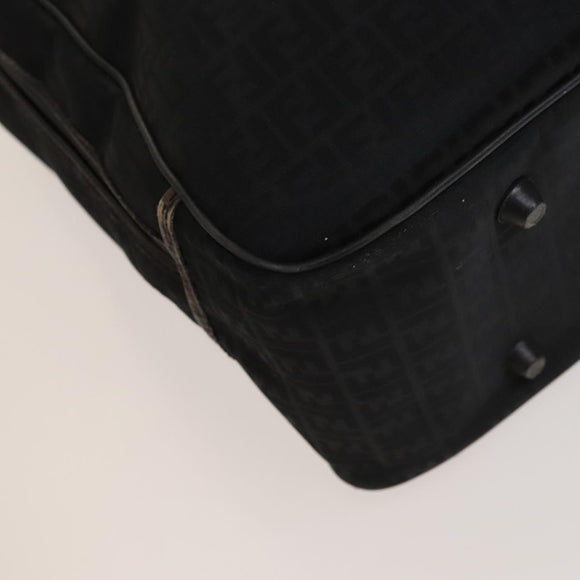 FENDI Zucchino Canvas Boston Bag Silver Black Auth 127858