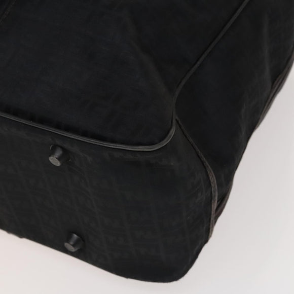 FENDI Zucchino Canvas Boston Bag Silver Black Auth 127858