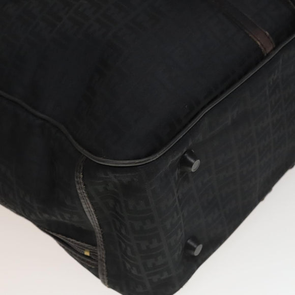 FENDI Zucchino Canvas Boston Bag Silver Black Auth 127858