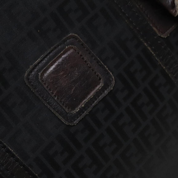 FENDI Zucchino Canvas Boston Bag Silver Black Auth 127858