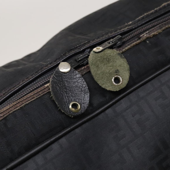 FENDI Zucchino Canvas Boston Bag Silver Black Auth 127858