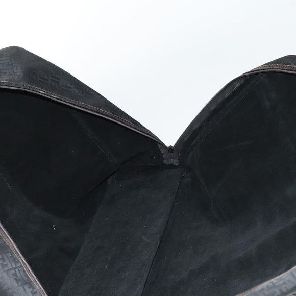 FENDI Zucchino Canvas Boston Bag Silver Black Auth 127858