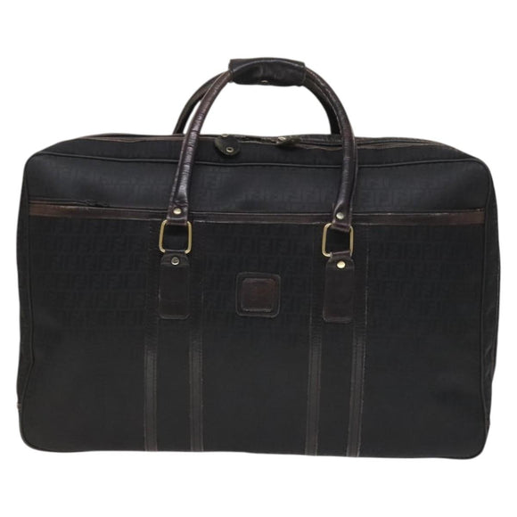 FENDI Zucchino Canvas Boston Bag Silver Black Auth 127858