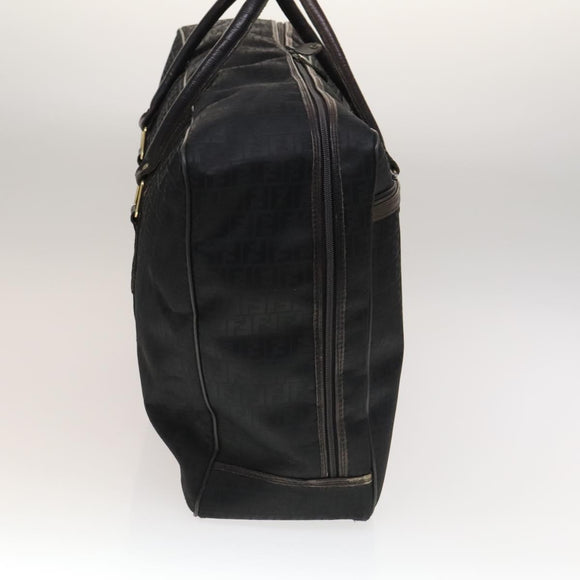 FENDI Zucchino Canvas Boston Bag Silver Black Auth 127858