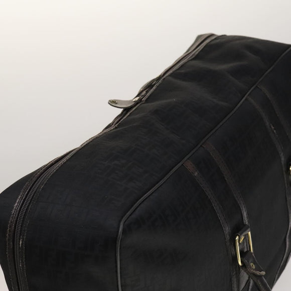 FENDI Zucchino Canvas Boston Bag Silver Black Auth 127858