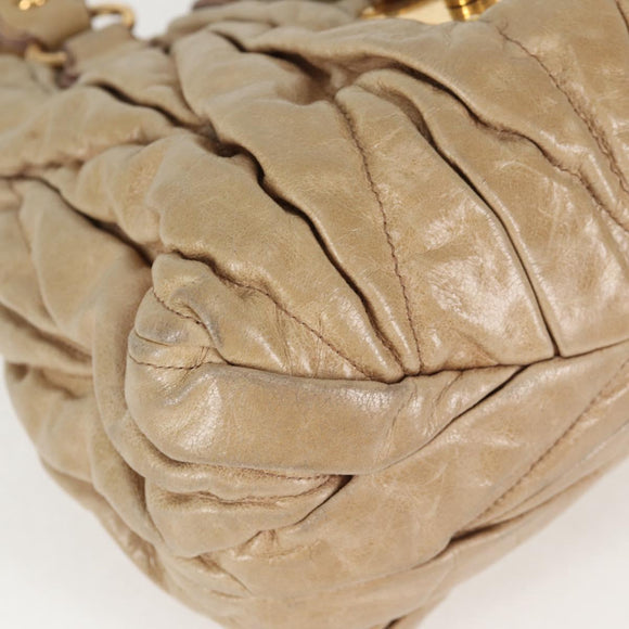 Miu Miu Hand Bag Leather 2way Beige Gold Auth 127861