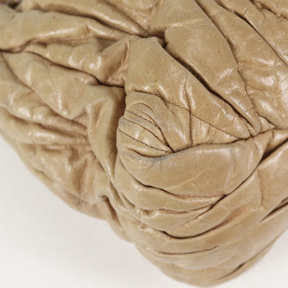 Miu Miu Hand Bag Leather 2way Beige Gold Auth 127861