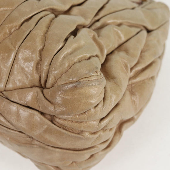 Miu Miu Hand Bag Leather 2way Beige Gold Auth 127861