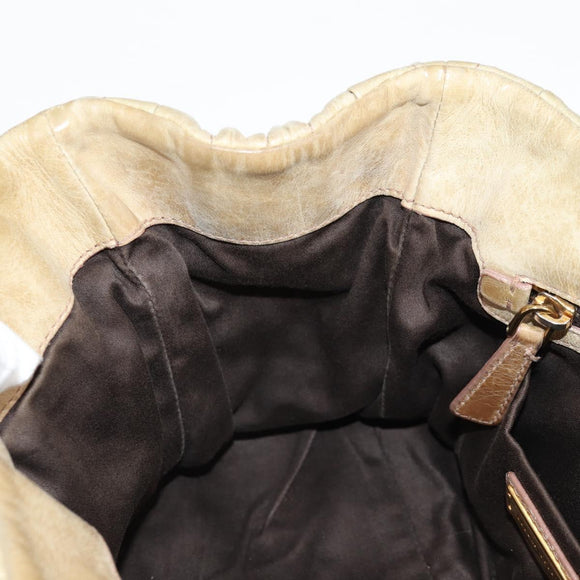 Miu Miu Hand Bag Leather 2way Beige Gold Auth 127861