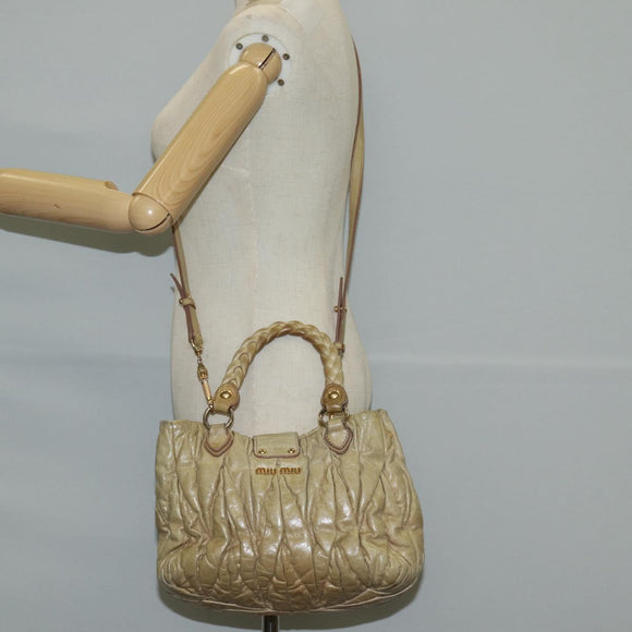 Miu Miu Hand Bag Leather 2way Beige Gold Auth 127861