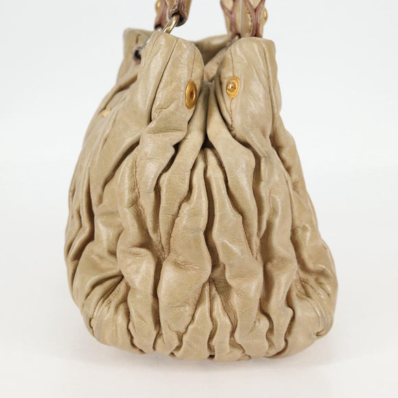Miu Miu Hand Bag Leather 2way Beige Gold Auth 127861
