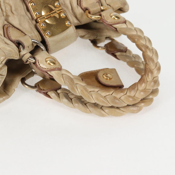Miu Miu Hand Bag Leather 2way Beige Gold Auth 127861