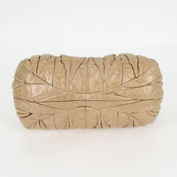 Miu Miu Hand Bag Leather 2way Beige Gold Auth 127861