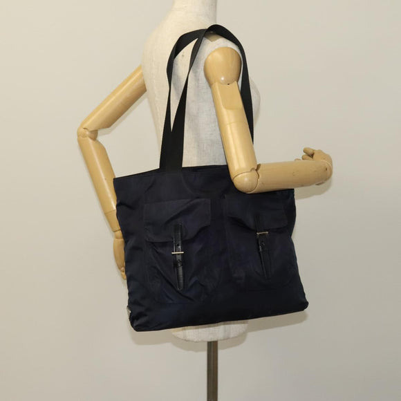 PRADA Tote Bag Nylon Navy Silver Auth 127867