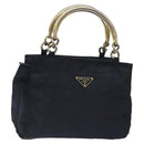 PRADA Hand Bag Nylon Black Gold Auth 127868-1