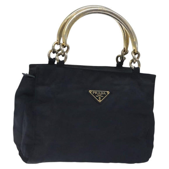 PRADA Hand Bag Nylon Black Gold Auth 127868