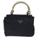 PRADA Hand Bag Nylon Black Gold Auth 127868-2