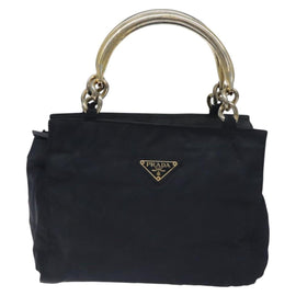 PRADA Hand Bag Nylon Black Gold Auth 127868 - 0