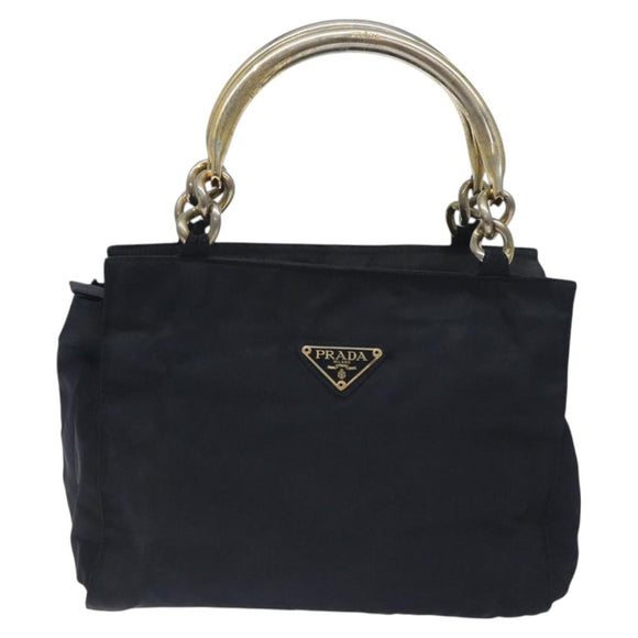 PRADA Hand Bag Nylon Black Gold Auth 127868