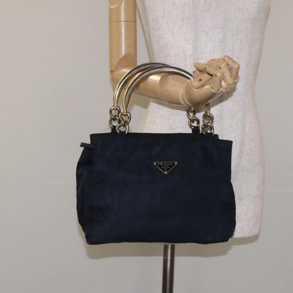 PRADA Hand Bag Nylon Black Gold Auth 127868