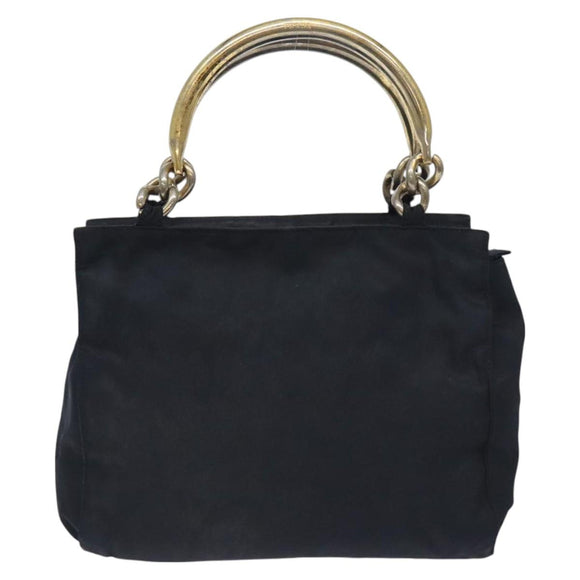 PRADA Hand Bag Nylon Black Gold Auth 127868