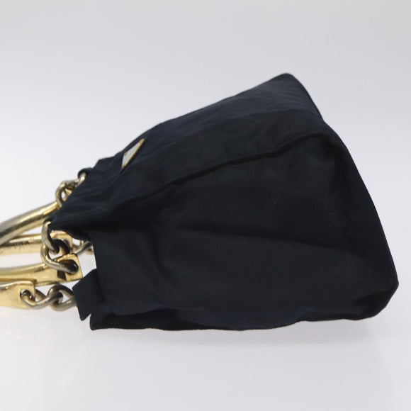 PRADA Hand Bag Nylon Black Gold Auth 127868