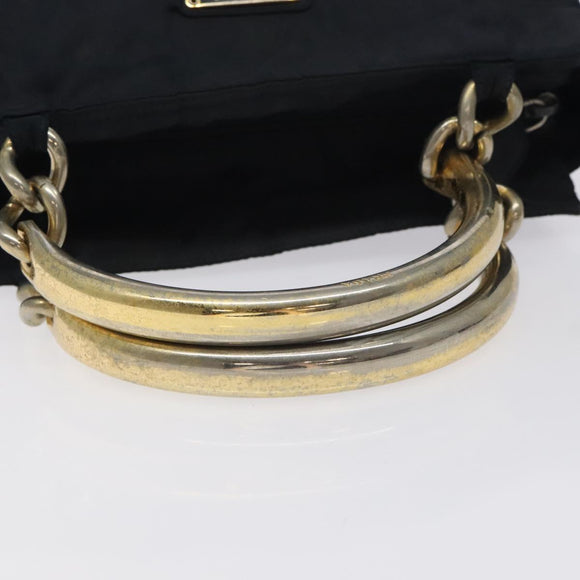 PRADA Hand Bag Nylon Black Gold Auth 127868