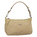 PRADA Hand Bag Nylon Beige Silver Auth 127869-1