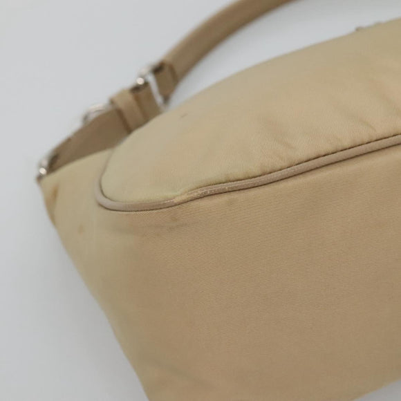 PRADA Hand Bag Nylon Beige Silver Auth 127869