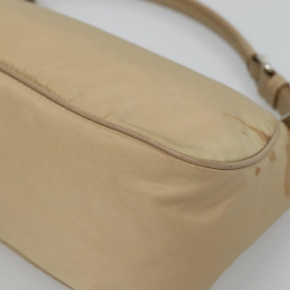 PRADA Hand Bag Nylon Beige Silver Auth 127869