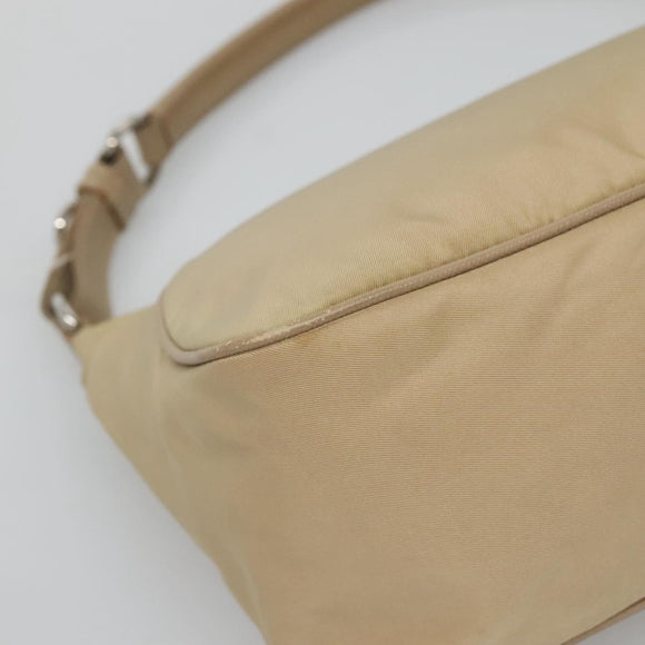 PRADA Hand Bag Nylon Beige Silver Auth 127869