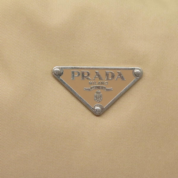 PRADA Hand Bag Nylon Beige Silver Auth 127869