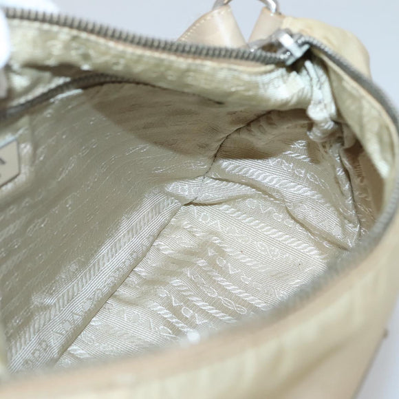 PRADA Hand Bag Nylon Beige Silver Auth 127869