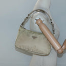 PRADA Hand Bag Nylon Beige Silver Auth 127869-23