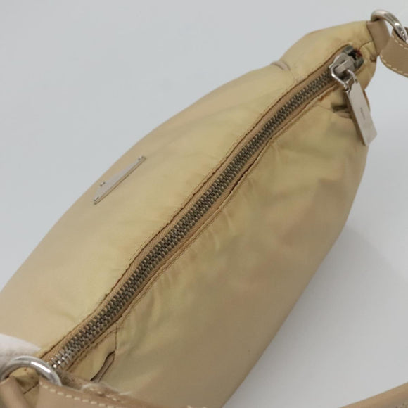 PRADA Hand Bag Nylon Beige Silver Auth 127869