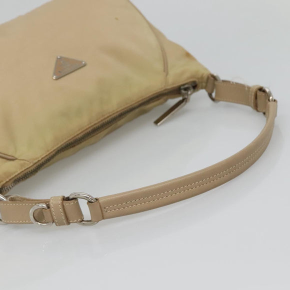 PRADA Hand Bag Nylon Beige Silver Auth 127869