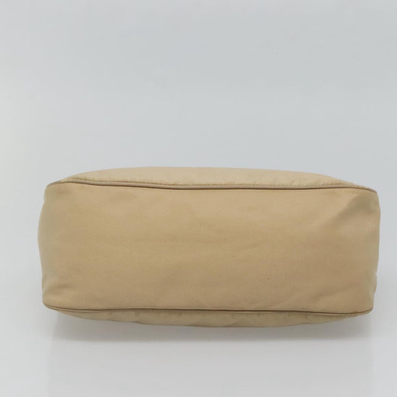 PRADA Hand Bag Nylon Beige Silver Auth 127869