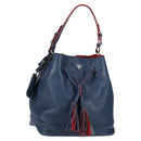 PRADA Shoulder Bag Leather Blue Silver Auth 127875V-1