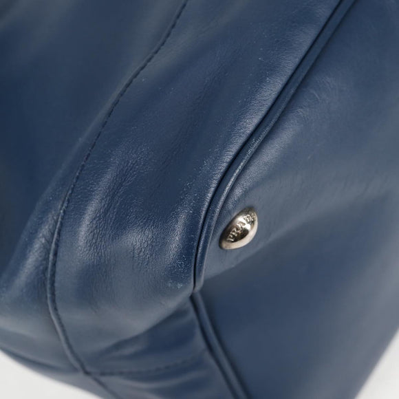 PRADA Shoulder Bag Leather Blue Silver Auth 127875V