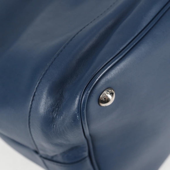PRADA Shoulder Bag Leather Blue Silver Auth 127875V