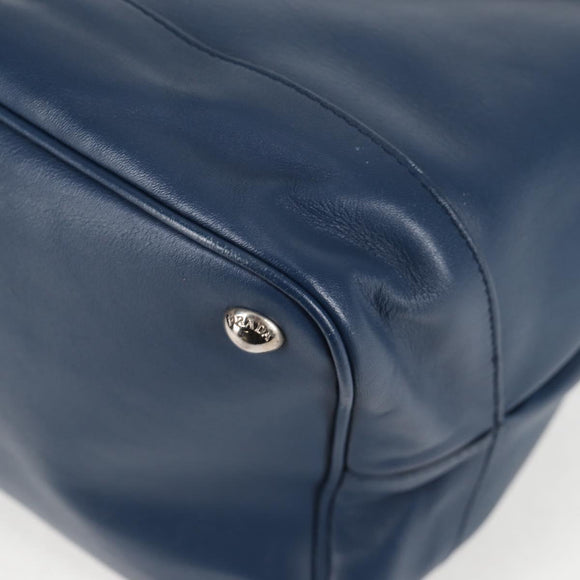 PRADA Shoulder Bag Leather Blue Silver Auth 127875V